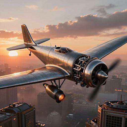 Dieselpunk Plane Dogfight at Sunset
