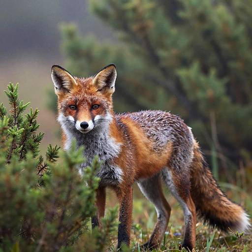 Photorealistic Fox Peeking Through Bushes