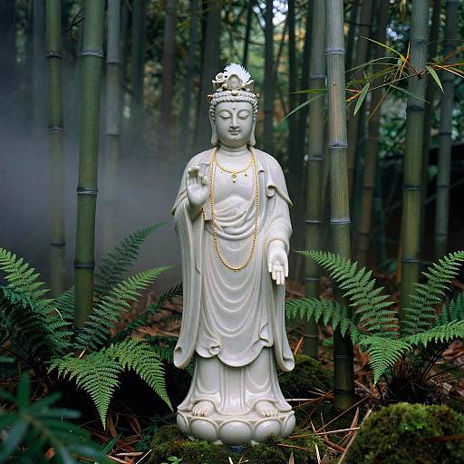 Tranquil Porcelain Buddha in Bamboo Thicket