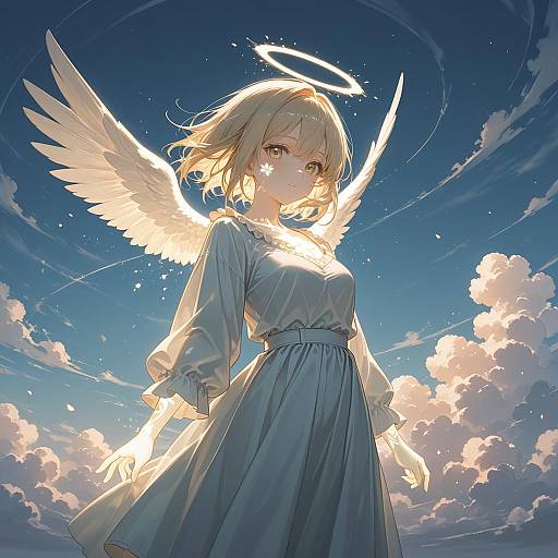 Radiant Angelic Girl Among Clouds