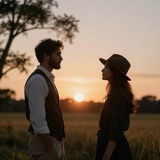Romantic Golden Field Couple Silhouette