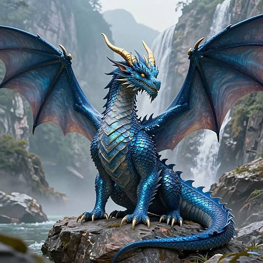 Majestic Blue Dragon in Mystical Mountains