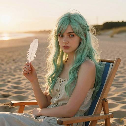 Mint-Green Haired Poet at Sunset