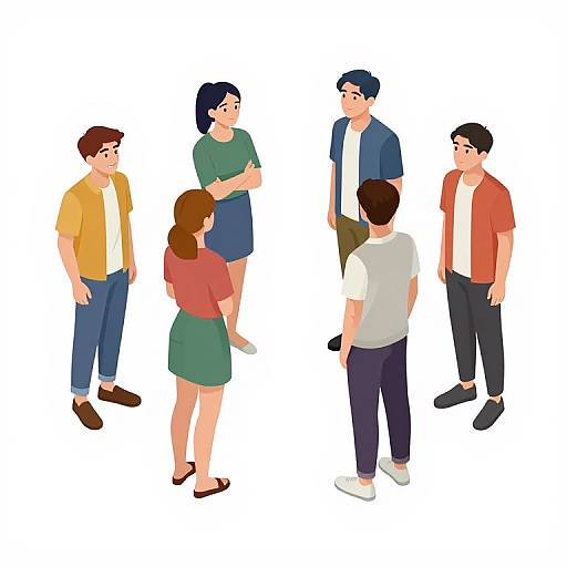 Isometric View of Casual Group Indoors