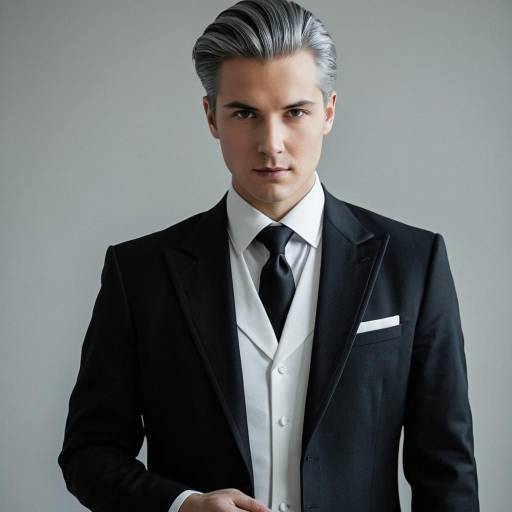Man in Black Tailored Suit with Grey Slicked-Back Hair