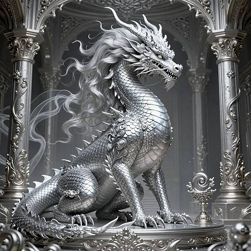 Mystical Silver-Scaled Vintagepunk Dragon