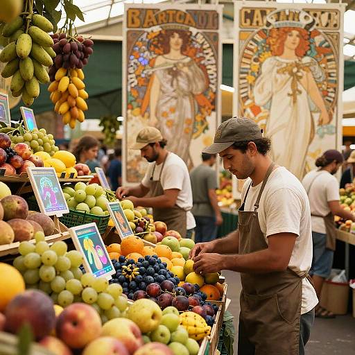 Futuristic Farmers Market with Holographic Fruits