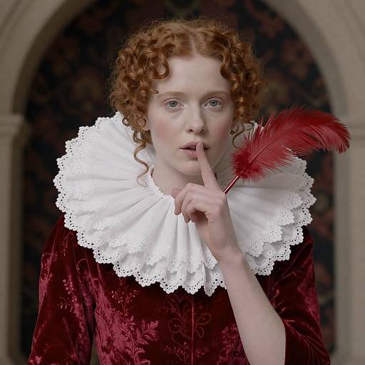 Regal Scarlet Portrait with Lace Collar