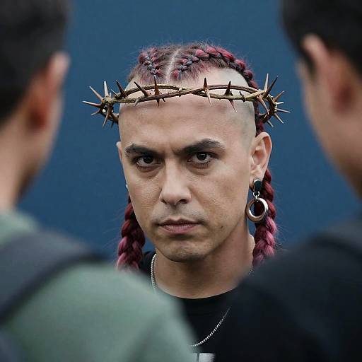 Bald Man with Braided Hair and Crown