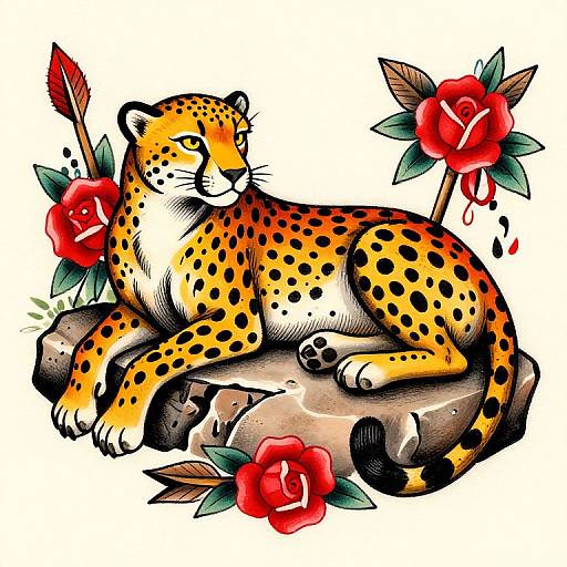 Classic American Traditional Cheetah Tattoo
