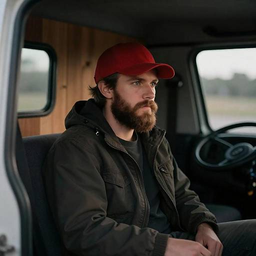 Moody Truck Cabin Portrait of Trucker