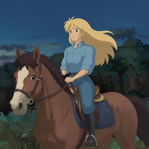 Ghibli-Inspired Night Ride with Horse