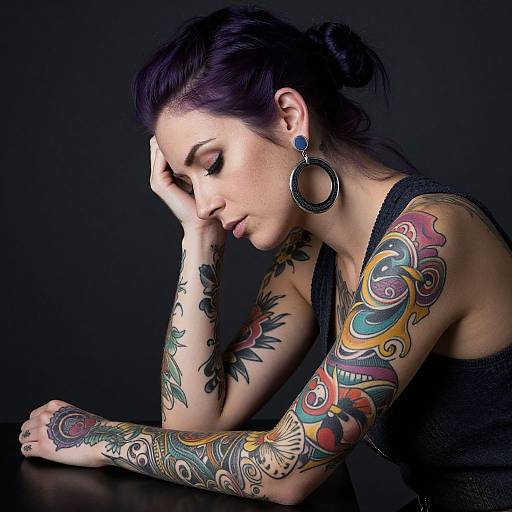 Profile of Tattooed Woman with Purple Hair