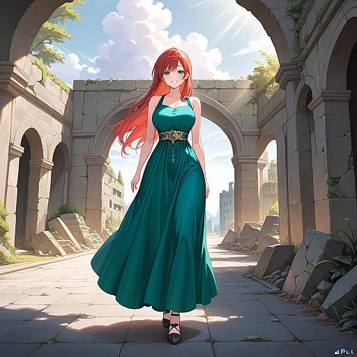 Red-Haired Woman in Teal Dress