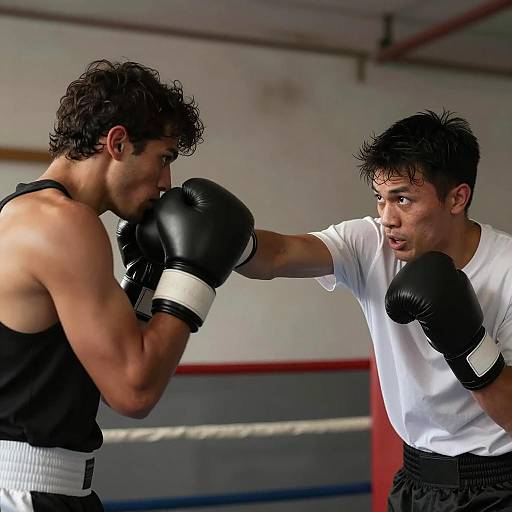 Intense Boxing Match in Dim Gym