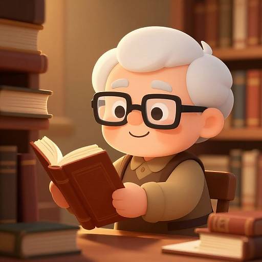 Cute Elderly Librarian Cartoon Scene