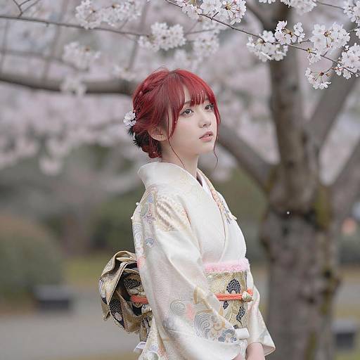 Ethereal Girl in Cherry Blossom Garden