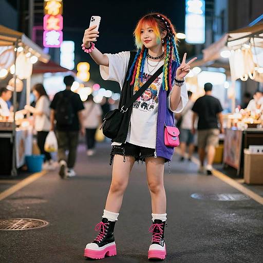 Neon Harajuku Style Rainbow Selfie