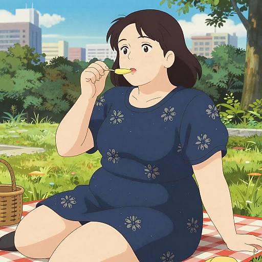 Plus-Size Woman Picnic in Toei Style