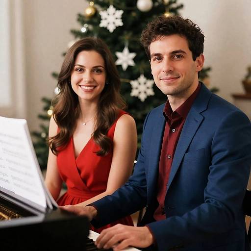Couple at Piano with Christmas Cheer