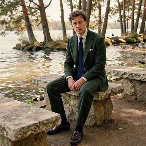 Man in Rustic Suit by Tranquil Waters