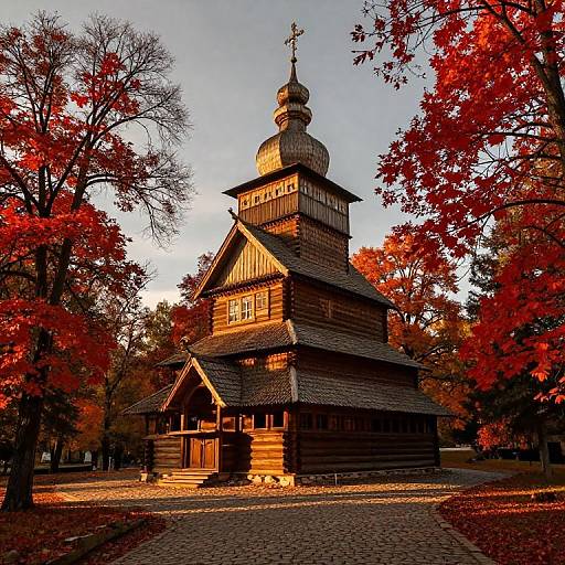 Historic Petrikov Wooden Church in Autumn