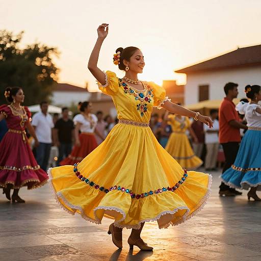 Traditional Dancer Twirling in Yellow Dress