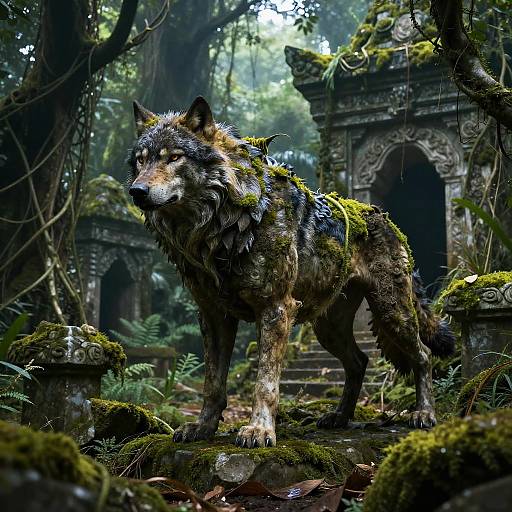 Fenrir Stone Wolf in Overgrown Temple