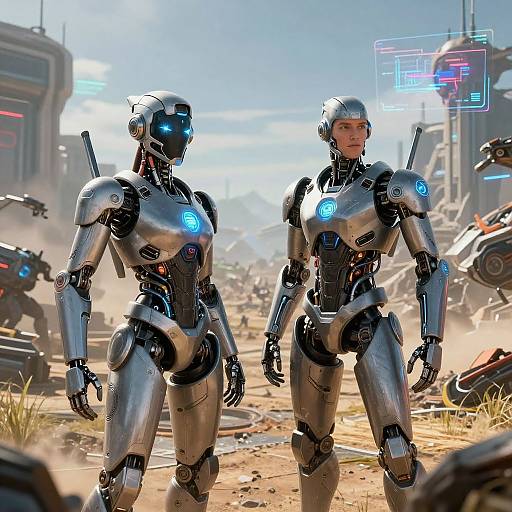 Futuristic AI Game Characters in Battle