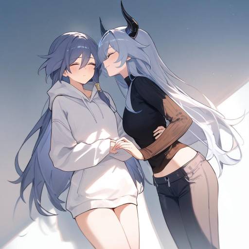 Yuri Girls with Horns and Hoodies