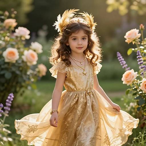 Golden Garden Elegance with Floral Headdress