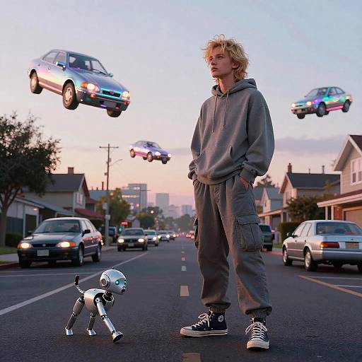 Retro Futuristic Dreamlike Suburban Scene