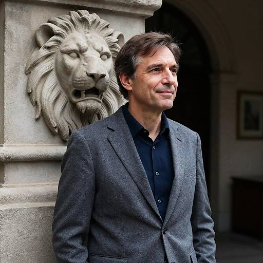 Middle-Aged Man in Stone Wall Setting