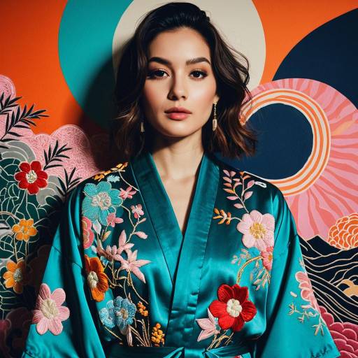 Glamorous Portrait in Silk Kimono Style