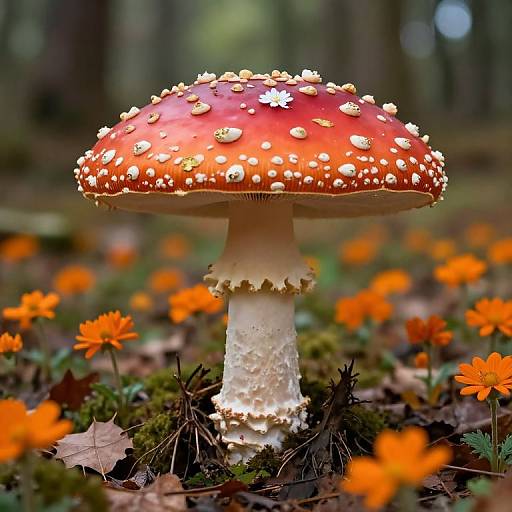 Giant Red Mushroom in Whimsical Forest