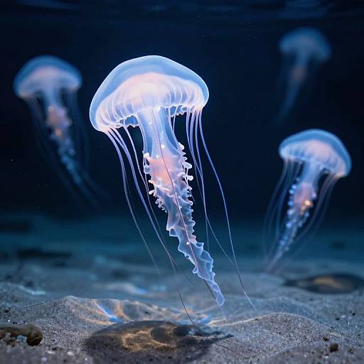Glowing Giant Jellyfish Over Sand