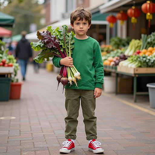 Kid in Vegetable Costume at Market