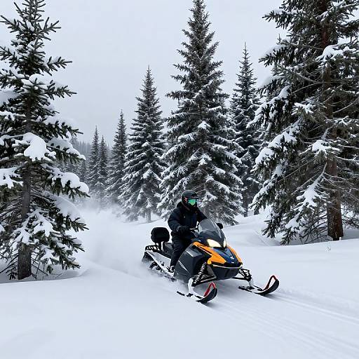 Snowmobile Rider in Pristine Winter Forest
