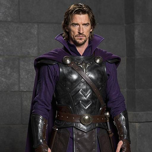 Fantasy Warrior in Purple Cape and Black Armor