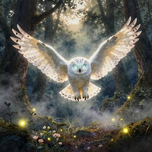 Ethereal Watercolor White Owl Flight