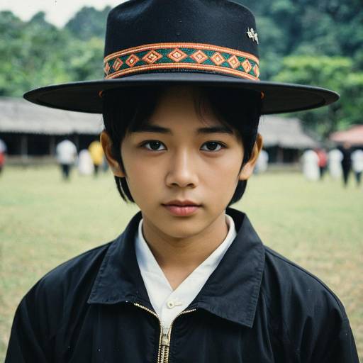 Boy in Traditional Malaysian Costume Outdoors