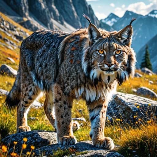 Feral Lynx Prowling in Alpine Meadow