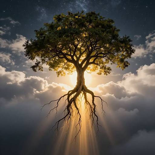 Gravity-Defying Tree Beneath Starlit Sky