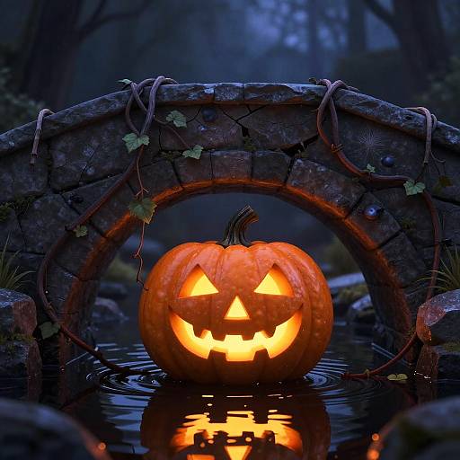 Spooky Jack-O'-Lantern by Stone Bridge
