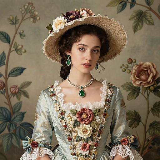 18th Century Inspired Elegant Woman in Floral Gown