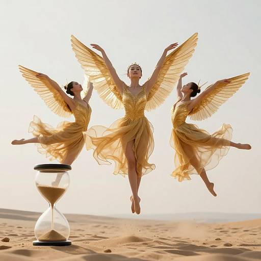 Golden Winged Dancers Above Hourglass