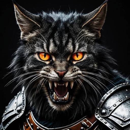 Fierce Armored Cat Creature Portrait