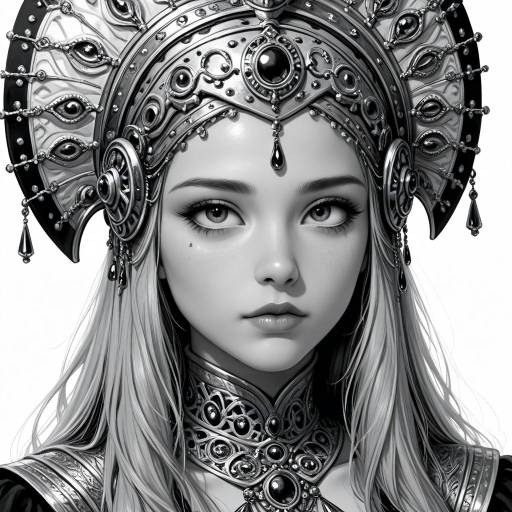 Monochrome Portrait of a Girl in Headdress