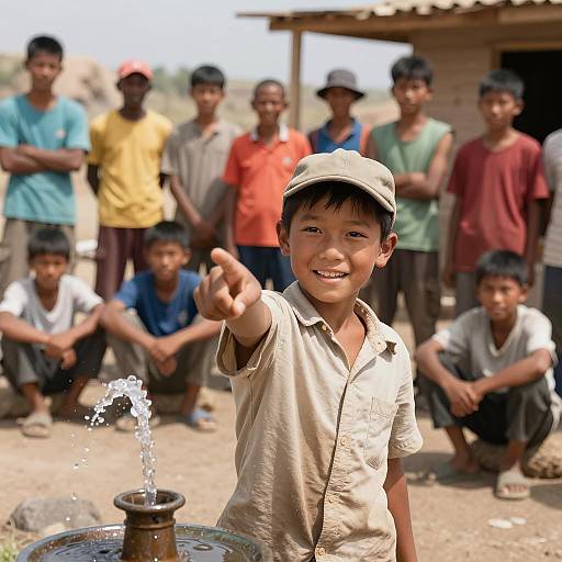 Joyful Asian Boy Among Diverse Group