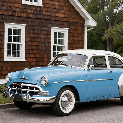 Classic 1950s Car with Wooden House